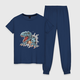Женская пижама хлопок с принтом Тираннозавр, T Rex в Курске, 100% хлопок | брюки и футболка прямого кроя, без карманов, на брюках мягкая резинка на поясе и по низу штанин | Тематика изображения на принте: 