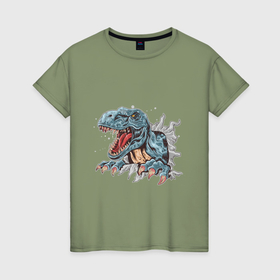 Женская футболка хлопок с принтом Тираннозавр, T Rex в Курске, 100% хлопок | прямой крой, круглый вырез горловины, длина до линии бедер, слегка спущенное плечо | Тематика изображения на принте: 