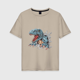 Женская футболка хлопок Oversize с принтом Тираннозавр, T Rex в Тюмени, 100% хлопок | свободный крой, круглый ворот, спущенный рукав, длина до линии бедер
 | 