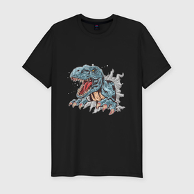 Мужская футболка хлопок Slim с принтом Тираннозавр, T Rex в Курске, 92% хлопок, 8% лайкра | приталенный силуэт, круглый вырез ворота, длина до линии бедра, короткий рукав | 