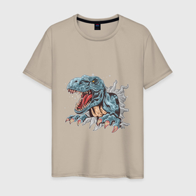 Мужская футболка хлопок с принтом Тираннозавр, T Rex в Курске, 100% хлопок | прямой крой, круглый вырез горловины, длина до линии бедер, слегка спущенное плечо. | Тематика изображения на принте: 