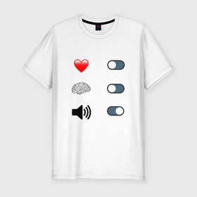 Мужская футболка хлопок Slim с принтом Heart brain sound в Санкт-Петербурге, 92% хлопок, 8% лайкра | приталенный силуэт, круглый вырез ворота, длина до линии бедра, короткий рукав | 