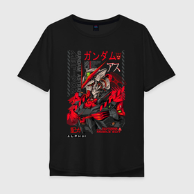 Мужская футболка хлопок Oversize с принтом MBF P02 Gundam astray red frame poster в Кировске, 100% хлопок | свободный крой, круглый ворот, “спинка” длиннее передней части | Тематика изображения на принте: 