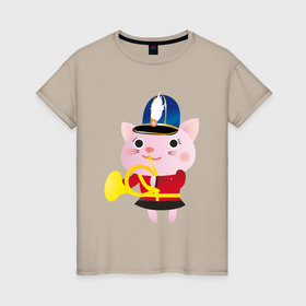 Женская футболка хлопок с принтом Розовый котик музыкант , 100% хлопок | прямой крой, круглый вырез горловины, длина до линии бедер, слегка спущенное плечо | 