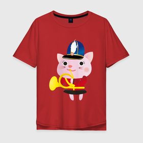 Мужская футболка хлопок Oversize с принтом Розовый котик музыкант в Екатеринбурге, 100% хлопок | свободный крой, круглый ворот, “спинка” длиннее передней части | Тематика изображения на принте: 