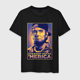 Мужская футболка хлопок с принтом Lincoln rapper в Кировске, 100% хлопок | прямой крой, круглый вырез горловины, длина до линии бедер, слегка спущенное плечо. | 