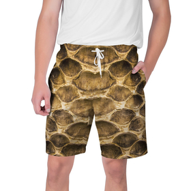 Мужские шорты 3D с принтом Чешуя змеи   змеиная шкура в Тюмени,  полиэстер 100% | прямой крой, два кармана без застежек по бокам. Мягкая трикотажная резинка на поясе, внутри которой широкие завязки. Длина чуть выше колен | 