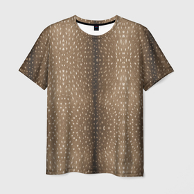 Мужская футболка 3D с принтом Текстура шкуры пятнистого оленя в Екатеринбурге, 100% полиэфир | прямой крой, круглый вырез горловины, длина до линии бедер | 