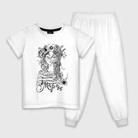 Детская пижама хлопок с принтом Марта  в венке из летних цветов в Тюмени, 100% хлопок |  брюки и футболка прямого кроя, без карманов, на брюках мягкая резинка на поясе и по низу штанин
 | 