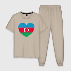 Мужская пижама хлопок с принтом Сердце Азербайджана в Санкт-Петербурге, 100% хлопок | брюки и футболка прямого кроя, без карманов, на брюках мягкая резинка на поясе и по низу штанин
 | 