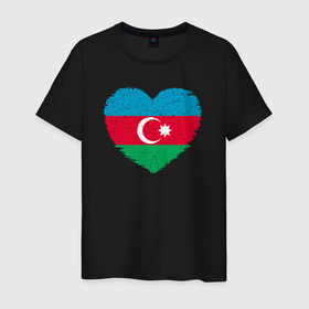 Мужская футболка хлопок с принтом Сердце Азербайджана в Екатеринбурге, 100% хлопок | прямой крой, круглый вырез горловины, длина до линии бедер, слегка спущенное плечо. | Тематика изображения на принте: 