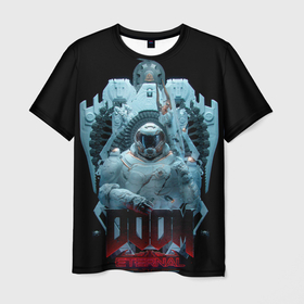 Мужская футболка 3D с принтом DOOM во льду в Петрозаводске, 100% полиэфир | прямой крой, круглый вырез горловины, длина до линии бедер | Тематика изображения на принте: 