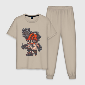 Мужская пижама хлопок с принтом Чиби Дэндзи v1 в Курске, 100% хлопок | брюки и футболка прямого кроя, без карманов, на брюках мягкая резинка на поясе и по низу штанин
 | 