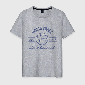 Мужская футболка хлопок с принтом клуб любителей игры в волейбол в Курске, 100% хлопок | прямой крой, круглый вырез горловины, длина до линии бедер, слегка спущенное плечо. | 