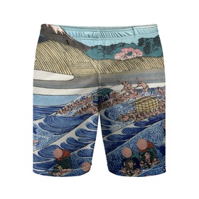 Мужские шорты спортивные с принтом Кацусика Хокусай сон жены рыбака   японская гравюра в Петрозаводске,  |  | 