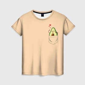Женская футболка 3D с принтом С авокадо каваи в кармашке в Курске, 100% полиэфир ( синтетическое хлопкоподобное полотно) | прямой крой, круглый вырез горловины, длина до линии бедер | 