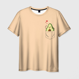 Мужская футболка 3D с принтом С авокадо каваи в кармашке в Курске, 100% полиэфир | прямой крой, круглый вырез горловины, длина до линии бедер | 