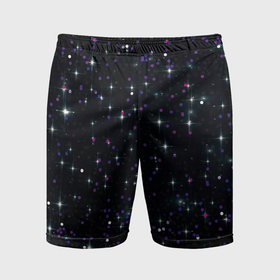 Мужские шорты спортивные с принтом Фиолетовый блестящий глиттер на черном фоне ,  |  | 
