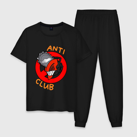 Мужская пижама хлопок с принтом Anti chainsaw club: Человек бензопила в Новосибирске, 100% хлопок | брюки и футболка прямого кроя, без карманов, на брюках мягкая резинка на поясе и по низу штанин
 | Тематика изображения на принте: 