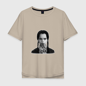 Мужская футболка хлопок Oversize с принтом Wednesday Addams Christina Ricci в Курске, 100% хлопок | свободный крой, круглый ворот, “спинка” длиннее передней части | Тематика изображения на принте: 