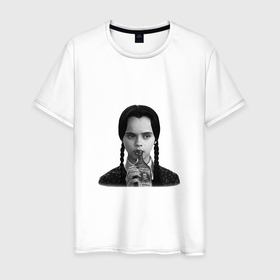 Мужская футболка хлопок с принтом Wednesday Addams Christina Ricci в Белгороде, 100% хлопок | прямой крой, круглый вырез горловины, длина до линии бедер, слегка спущенное плечо. | Тематика изображения на принте: 