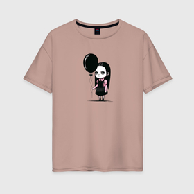 Женская футболка хлопок Oversize с принтом Мрачная девочка в Тюмени, 100% хлопок | свободный крой, круглый ворот, спущенный рукав, длина до линии бедер
 | 