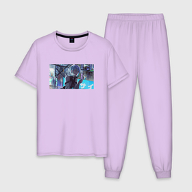 Мужская пижама хлопок с принтом Люсина Кусинада   Cyberpunk Edgerunners в Новосибирске, 100% хлопок | брюки и футболка прямого кроя, без карманов, на брюках мягкая резинка на поясе и по низу штанин
 | 