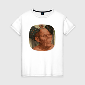 Женская футболка хлопок с принтом Картина ренессанса   уродливая герцогиня в Тюмени, 100% хлопок | прямой крой, круглый вырез горловины, длина до линии бедер, слегка спущенное плечо | 