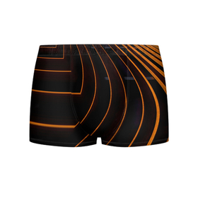 Мужские трусы 3D с принтом Чёрные полосы и неоновые оранжевые линии в Екатеринбурге, 50% хлопок, 50% полиэстер | классическая посадка, на поясе мягкая тканевая резинка | 