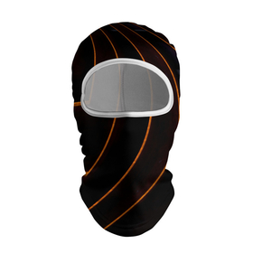 Балаклава 3D с принтом Чёрные полосы и неоновые оранжевые линии в Новосибирске, 100% полиэстер, ткань с особыми свойствами — Activecool | плотность 150–180 г/м2; хорошо тянется, но при этом сохраняет форму. Закрывает шею, вокруг отверстия для глаз кайма. Единый размер | 