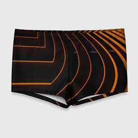 Мужские купальные плавки 3D с принтом Чёрные полосы и неоновые оранжевые линии в Екатеринбурге, Полиэстер 85%, Спандекс 15% |  | Тематика изображения на принте: 