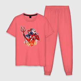 Мужская пижама хлопок с принтом Дьяволица   смеётся в Санкт-Петербурге, 100% хлопок | брюки и футболка прямого кроя, без карманов, на брюках мягкая резинка на поясе и по низу штанин
 | 