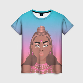 Женская футболка 3D с принтом Девушка с фестиваля коачелла в Курске, 100% полиэфир ( синтетическое хлопкоподобное полотно) | прямой крой, круглый вырез горловины, длина до линии бедер | 