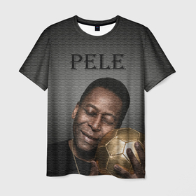 Мужская футболка 3D с принтом Пеле с золотым мячом в Петрозаводске, 100% полиэфир | прямой крой, круглый вырез горловины, длина до линии бедер | 