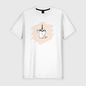 Мужская футболка хлопок Slim с принтом Почита с надписями Pochita в Санкт-Петербурге, 92% хлопок, 8% лайкра | приталенный силуэт, круглый вырез ворота, длина до линии бедра, короткий рукав | 