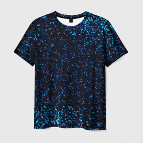 Мужская футболка 3D с принтом Неоновый синий блеск на черном фоне в Белгороде, 100% полиэфир | прямой крой, круглый вырез горловины, длина до линии бедер | 