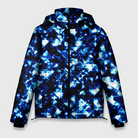 Мужская зимняя куртка 3D с принтом Неоновые синие треугольники блестящие в Курске, верх — 100% полиэстер; подкладка — 100% полиэстер; утеплитель — 100% полиэстер | длина ниже бедра, свободный силуэт Оверсайз. Есть воротник-стойка, отстегивающийся капюшон и ветрозащитная планка. 

Боковые карманы с листочкой на кнопках и внутренний карман на молнии. | Тематика изображения на принте: 