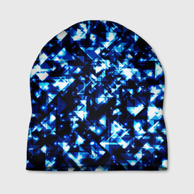 Шапка 3D с принтом Неоновые синие треугольники блестящие в Тюмени, 100% полиэстер | универсальный размер, печать по всей поверхности изделия | 