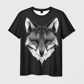 Мужская футболка 3D с принтом Lowpoly fox , 100% полиэфир | прямой крой, круглый вырез горловины, длина до линии бедер | 