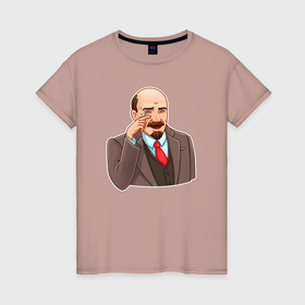 Женская футболка хлопок с принтом Ленин смеётся в Новосибирске, 100% хлопок | прямой крой, круглый вырез горловины, длина до линии бедер, слегка спущенное плечо | 