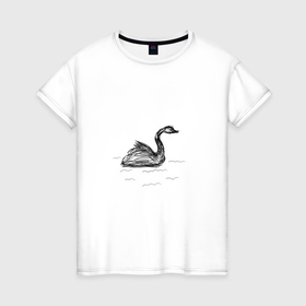 Женская футболка хлопок с принтом Черный лебедь в Курске, 100% хлопок | прямой крой, круглый вырез горловины, длина до линии бедер, слегка спущенное плечо | Тематика изображения на принте: 