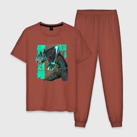 Мужская пижама хлопок с принтом Кайдзю номер восемь в Белгороде, 100% хлопок | брюки и футболка прямого кроя, без карманов, на брюках мягкая резинка на поясе и по низу штанин
 | 