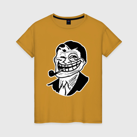 Женская футболка хлопок с принтом Тролльфейс джентельмен в Рязани, 100% хлопок | прямой крой, круглый вырез горловины, длина до линии бедер, слегка спущенное плечо | 