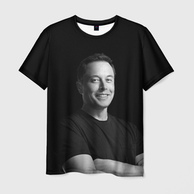 Мужская футболка 3D с принтом Илон Маск, портрет в Кировске, 100% полиэфир | прямой крой, круглый вырез горловины, длина до линии бедер | 