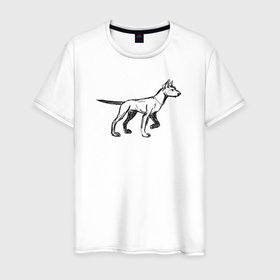 Мужская футболка хлопок с принтом черный набросок собаки в Екатеринбурге, 100% хлопок | прямой крой, круглый вырез горловины, длина до линии бедер, слегка спущенное плечо. | 