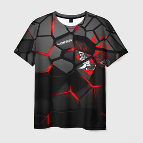Мужская футболка 3D с принтом Кибер самурай в Кировске, 100% полиэфир | прямой крой, круглый вырез горловины, длина до линии бедер | 