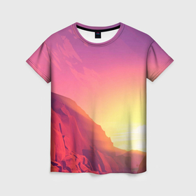 Женская футболка 3D с принтом Firewatch   Солнечный закат посреди гор , 100% полиэфир ( синтетическое хлопкоподобное полотно) | прямой крой, круглый вырез горловины, длина до линии бедер | 