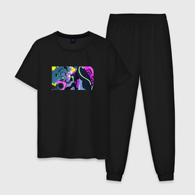 Мужская пижама хлопок с принтом Ребекка в ярости   Cyberpunk Edgerunners , 100% хлопок | брюки и футболка прямого кроя, без карманов, на брюках мягкая резинка на поясе и по низу штанин
 | 