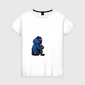 Женская футболка хлопок с принтом Депрессия девушки в Петрозаводске, 100% хлопок | прямой крой, круглый вырез горловины, длина до линии бедер, слегка спущенное плечо | 