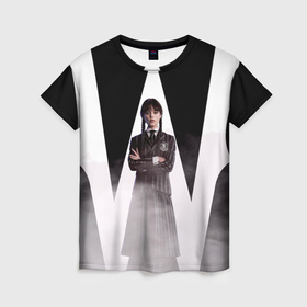 Женская футболка 3D с принтом w wednesday addams в Белгороде, 100% полиэфир ( синтетическое хлопкоподобное полотно) | прямой крой, круглый вырез горловины, длина до линии бедер | 